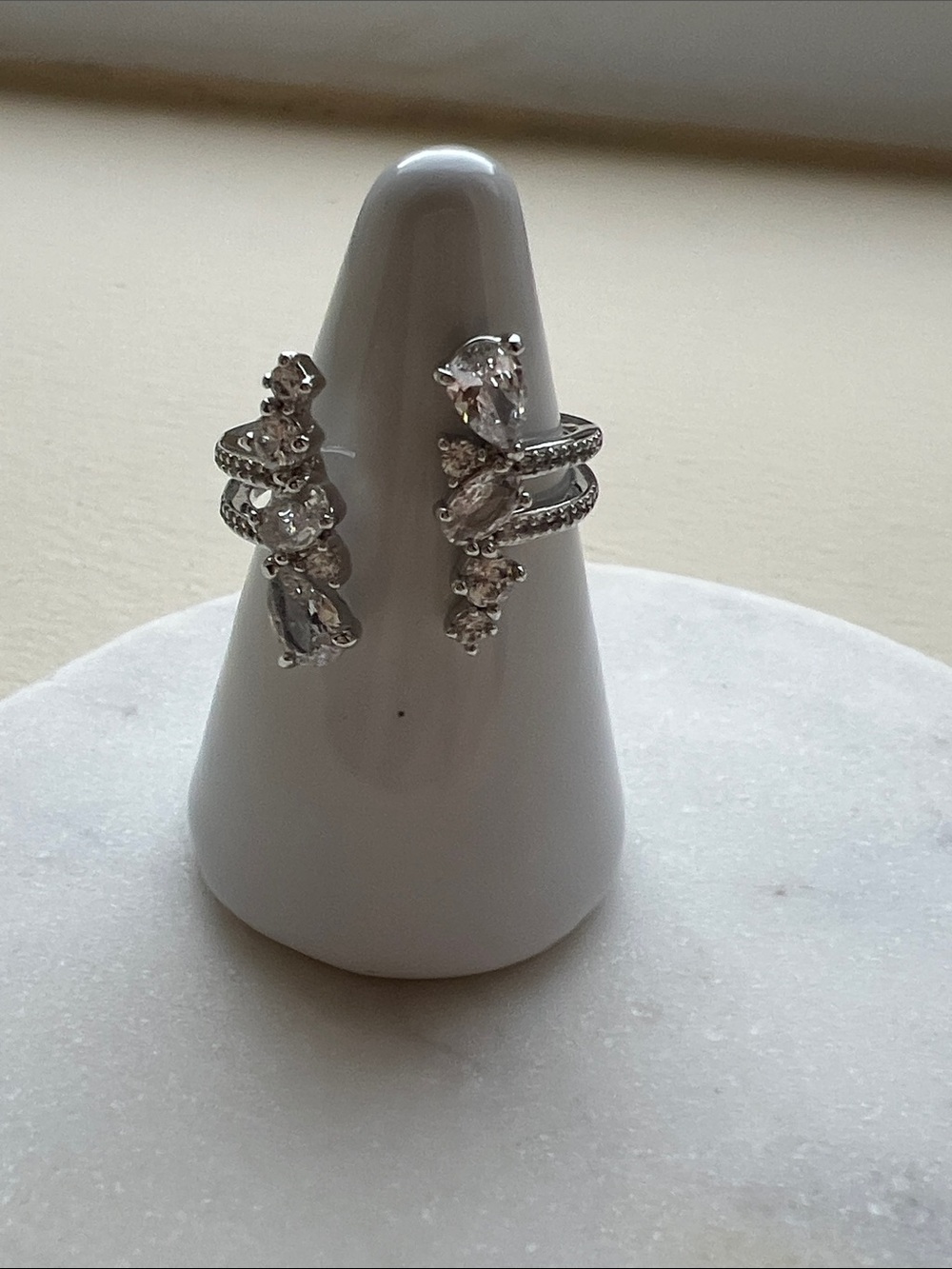 bp Silver-Tone Clear Crystal Cluster Hoop Earrings